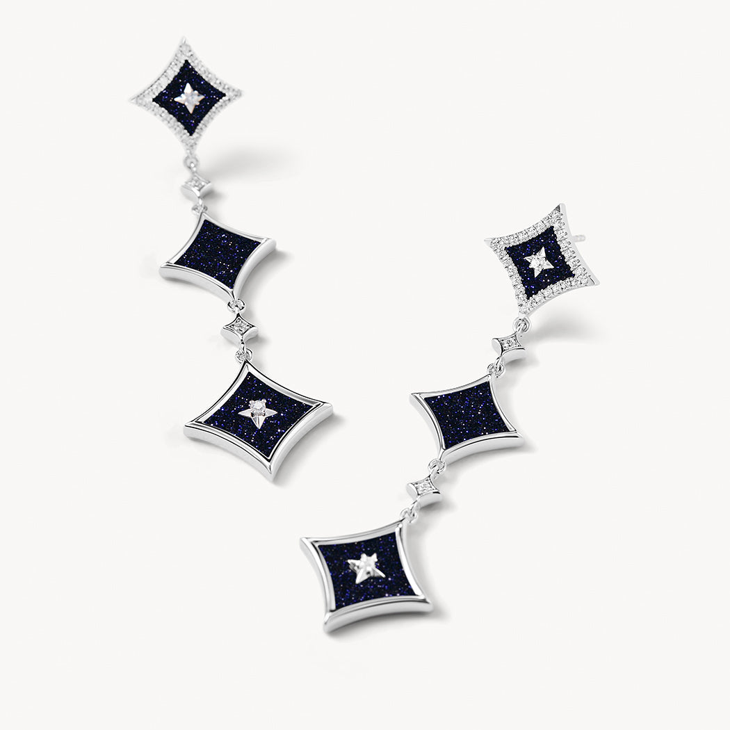 Starry Blue Sandstone Chain Earrings