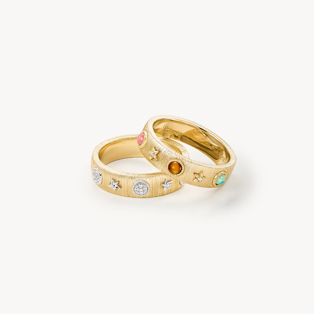 Heliocentric Tiger's Eye Rhodonite Ring