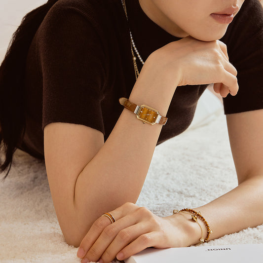 Brown Bamboo-Pattern Leather Strap