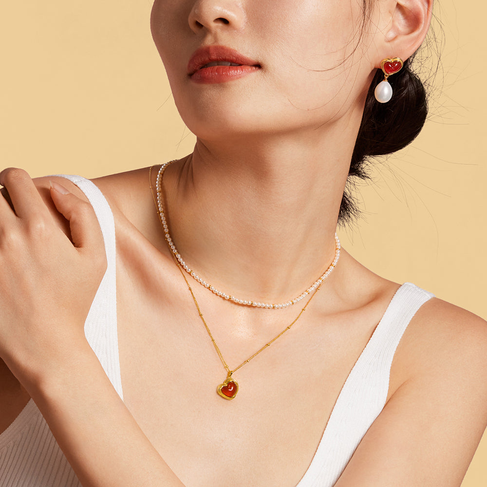 Cookie Heart Tea-Time Carnelian Necklace