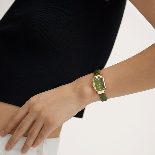 Green Bamboo-Pattern Leather Strap