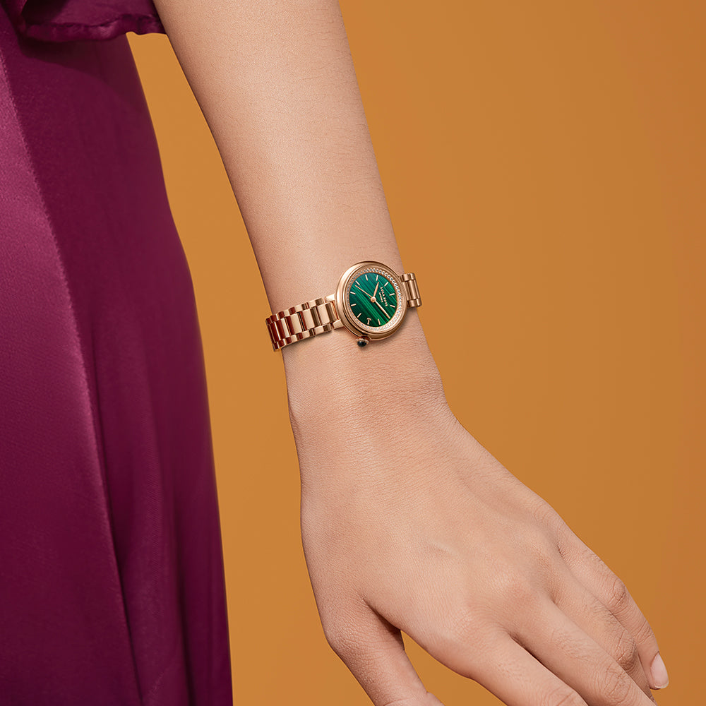 Tea-Time Malachite Watch With Rose Gold