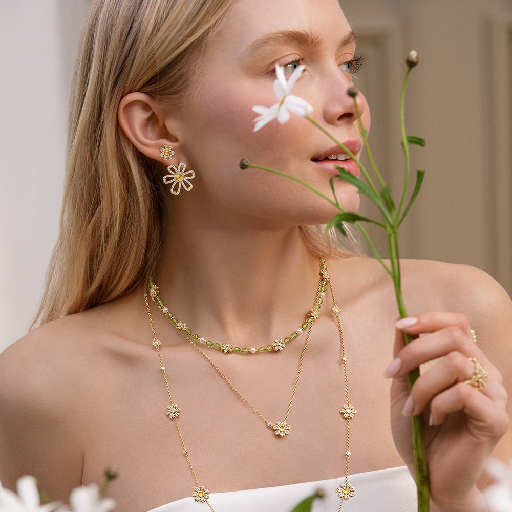 Daisy Long Yellow Crystal Necklace