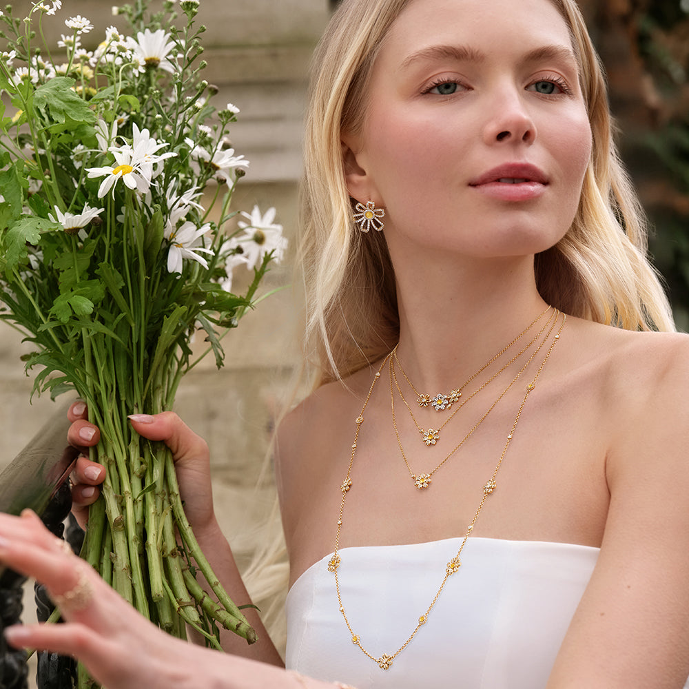 Daisy Yellow Crystal Necklace, 3-flower motif