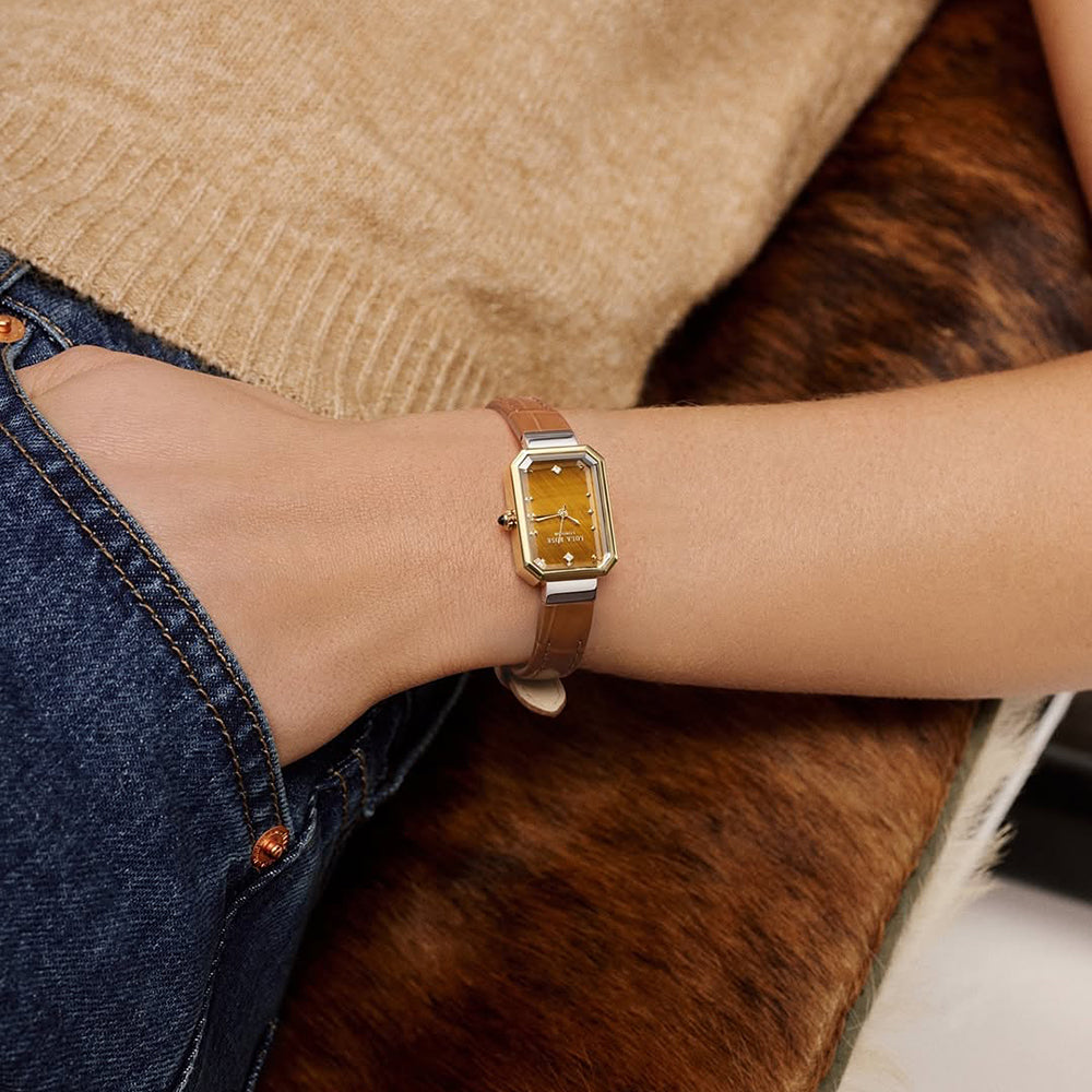 Brown Bamboo-Pattern Leather Strap