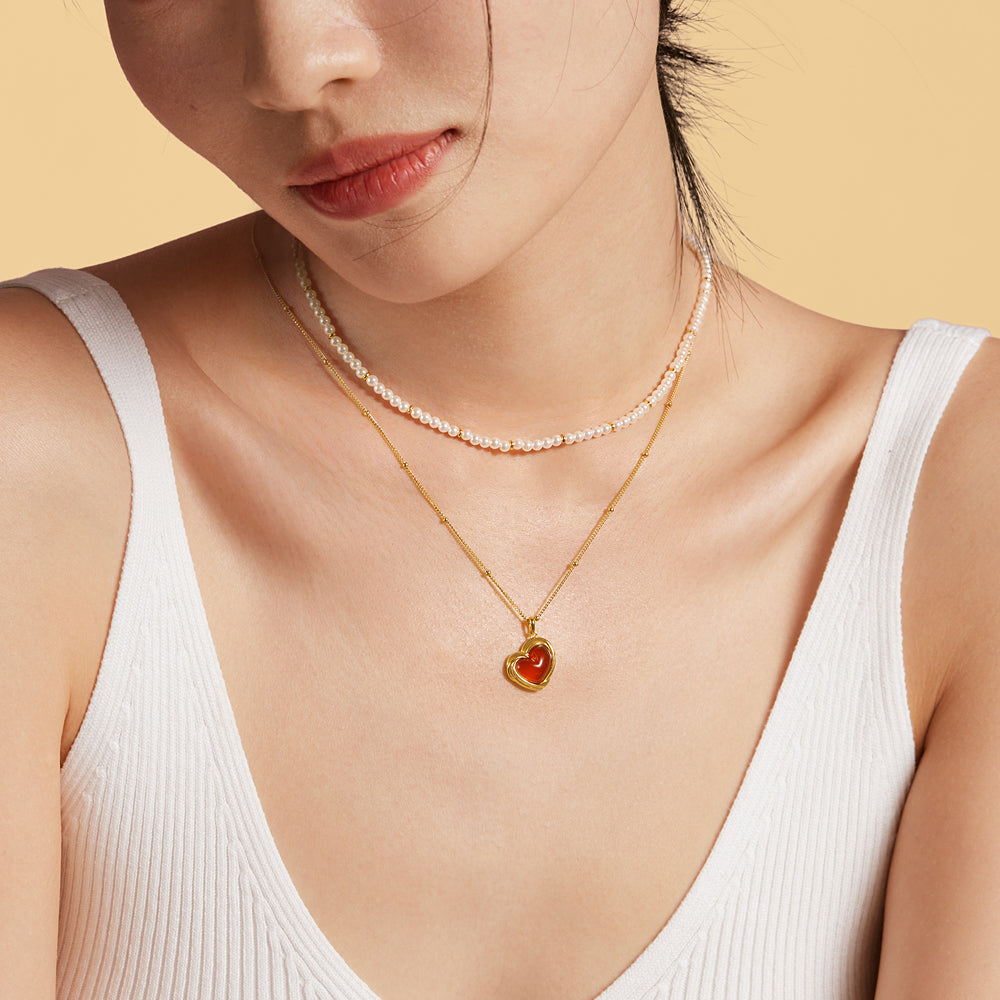 Cookie Heart Tea-Time Carnelian Necklace