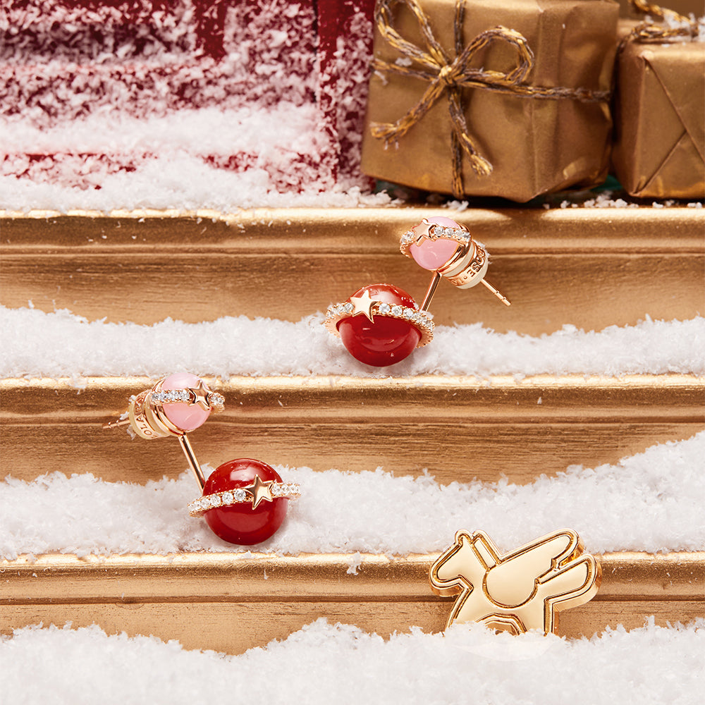 Heliocentric Carnelian Bead Earrings with Pink Opal