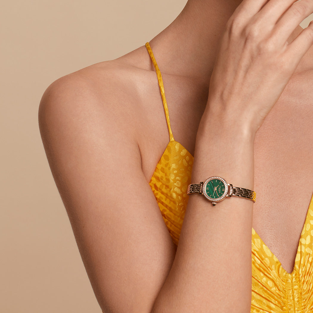 Golden Halo Malachite Watch With Zircon