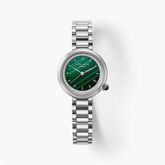 Tea-Time Malachite Watch With Zircon