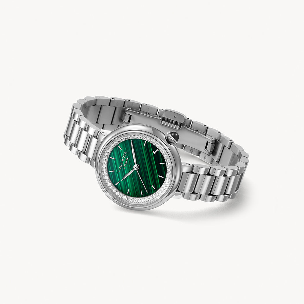 Tea-Time Malachite Watch With Zircon