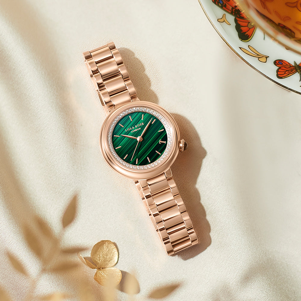 Tea-Time Malachite Watch With Rose Gold