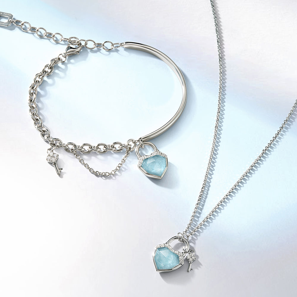 Heart & Lock Amazonite & Clear Quartz Bracelet