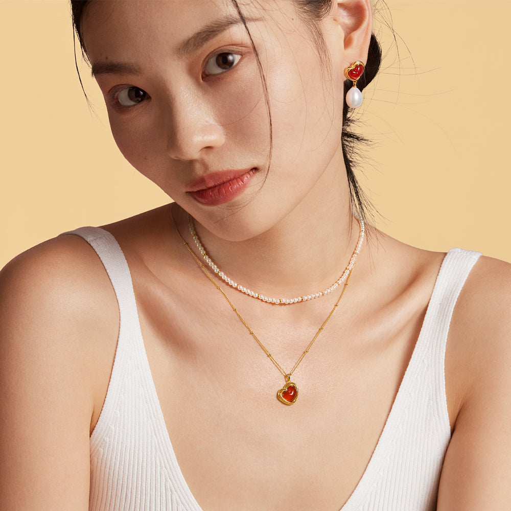 Cookie Heart Tea-Time Carnelian Earrings