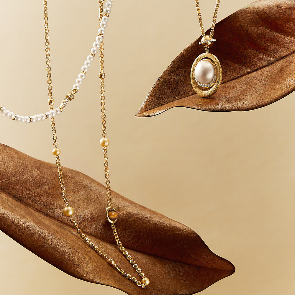 Heliocentric Tiger's Eye and Freshwater Pearl Necklace