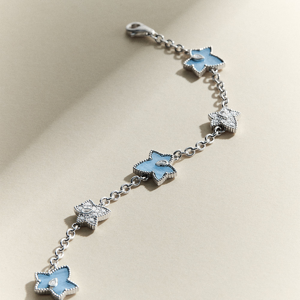 Ivy Blue Vein Agate Bracelet, 5-leaf motif