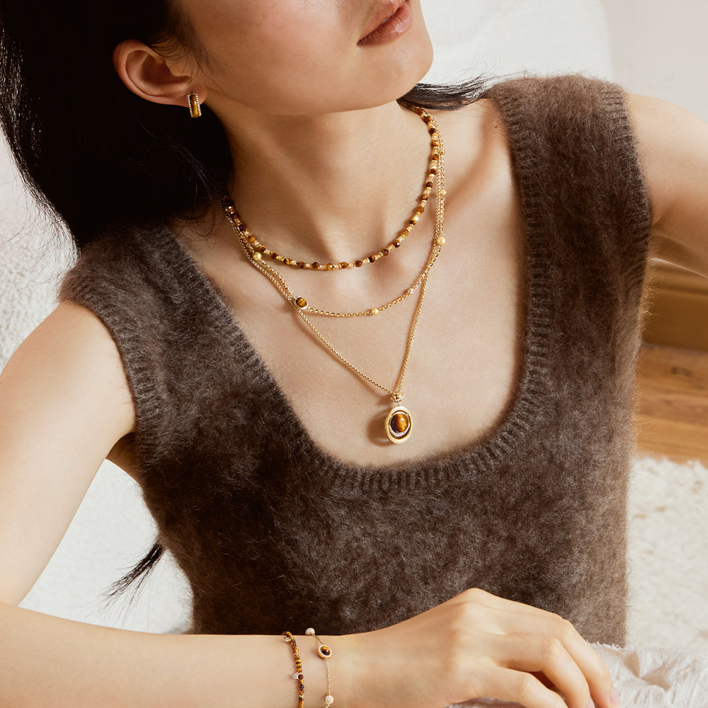 Heliocentric Tiger's Eye and Freshwater Pearl Necklace