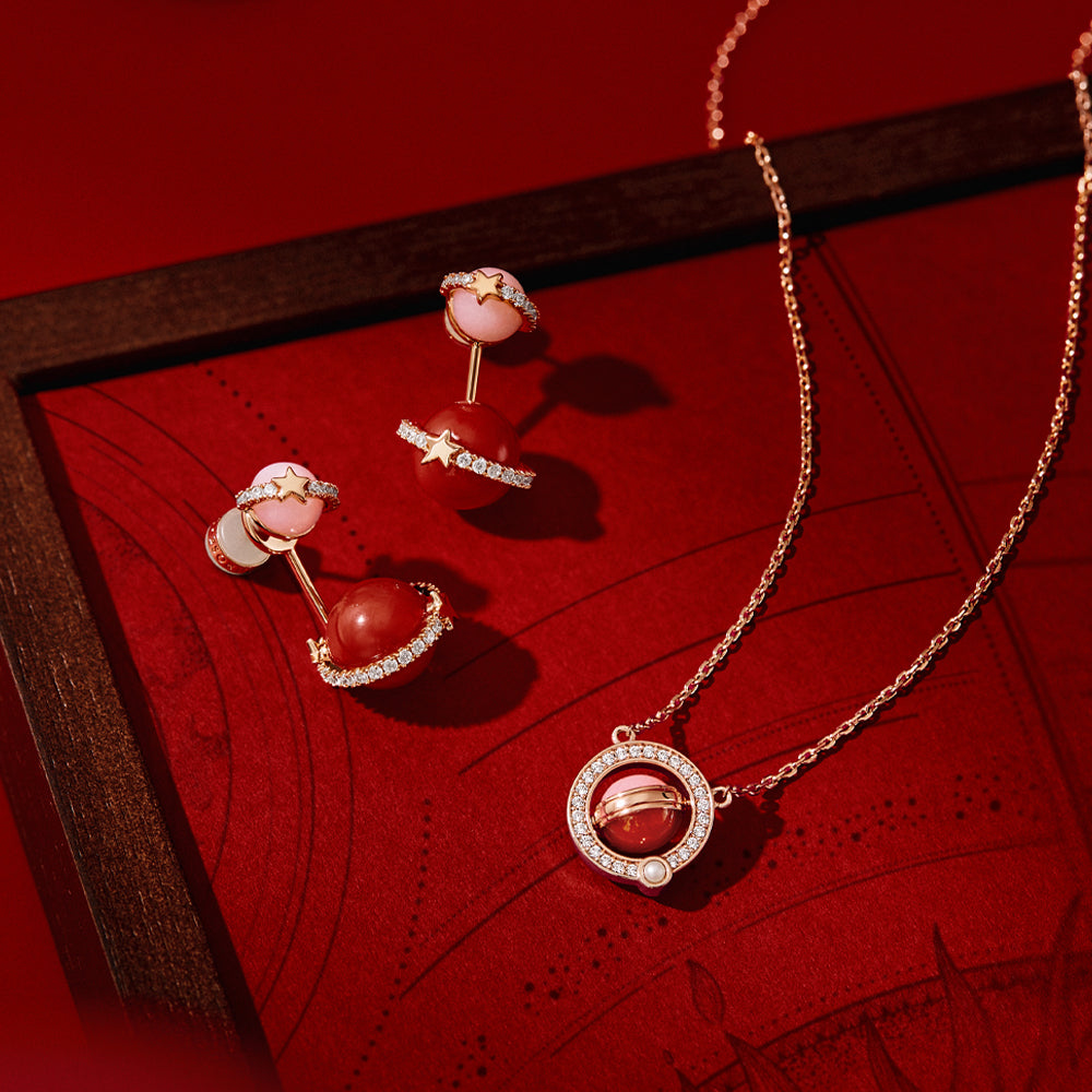 Heliocentric Carnelian Bead Earrings with Pink Opal