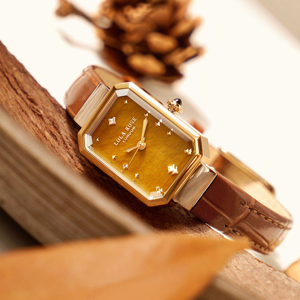 Brown Bamboo-Pattern Leather Strap