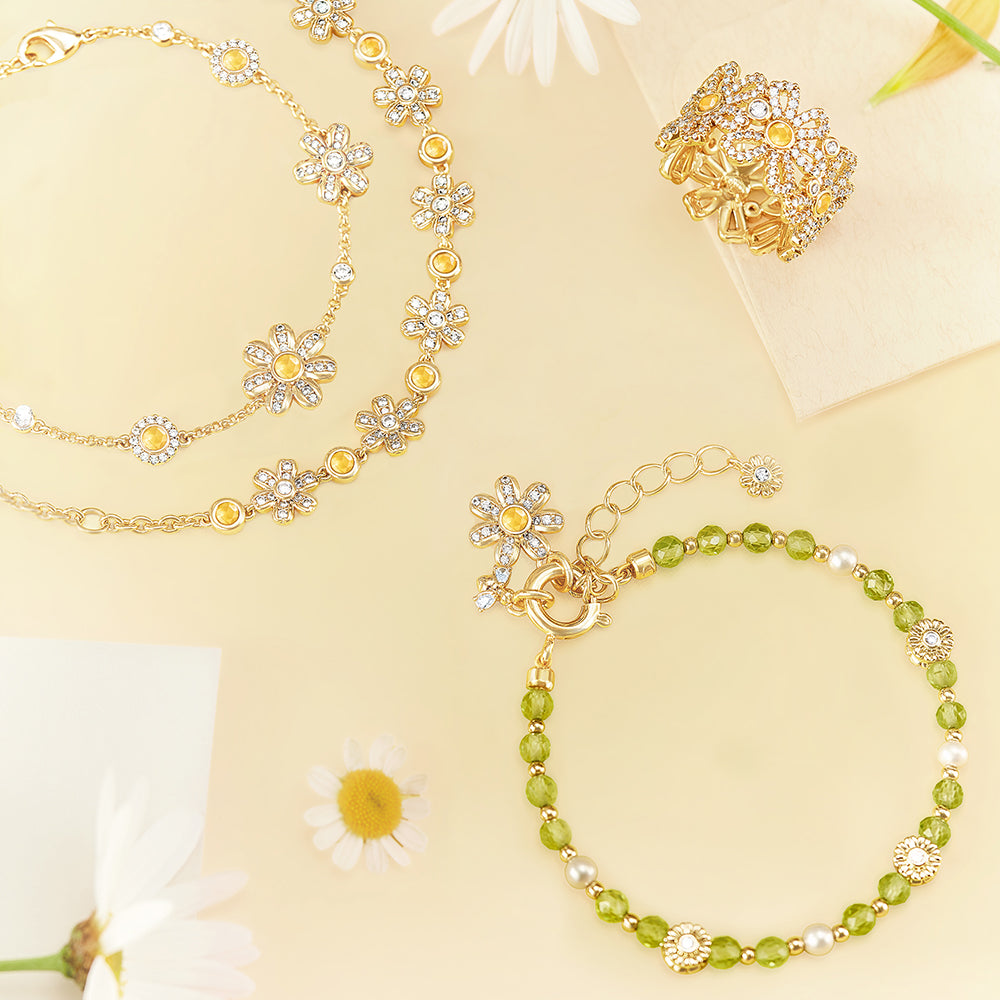 Daisy Cluster Yellow Crystal Bracelet