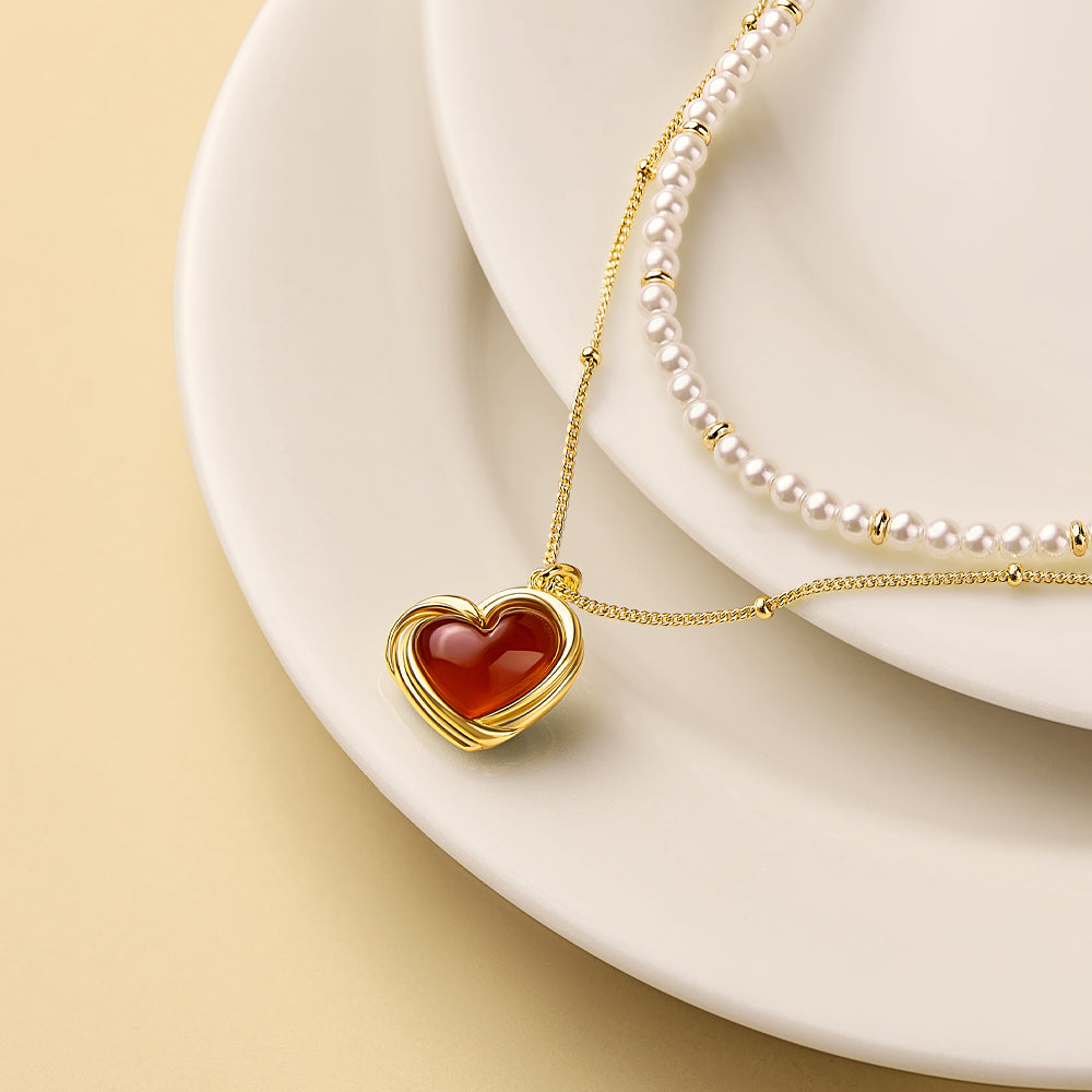 Cookie Heart Tea-Time Carnelian Necklace