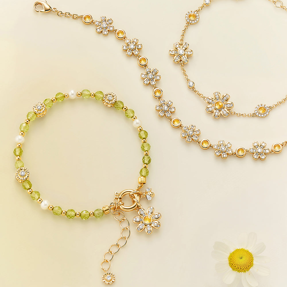 Daisy Yellow Crystal Beaded Bracelet
