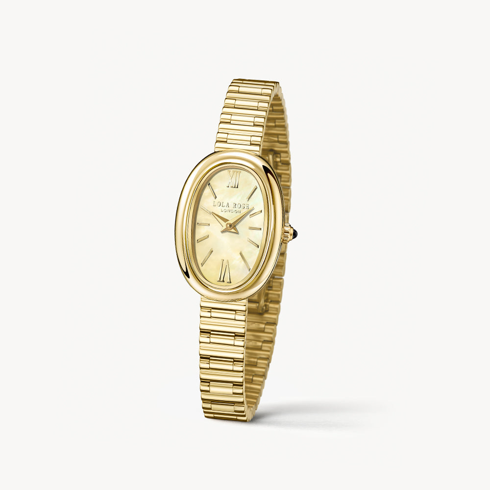 Mirror Mother of Pearl Golden Oval Link Watch