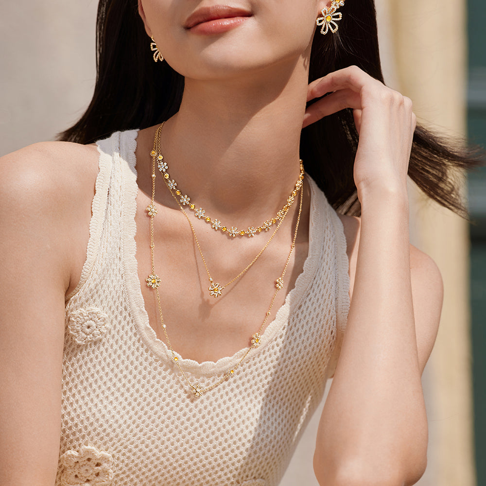 Daisy Long Yellow Crystal Necklace