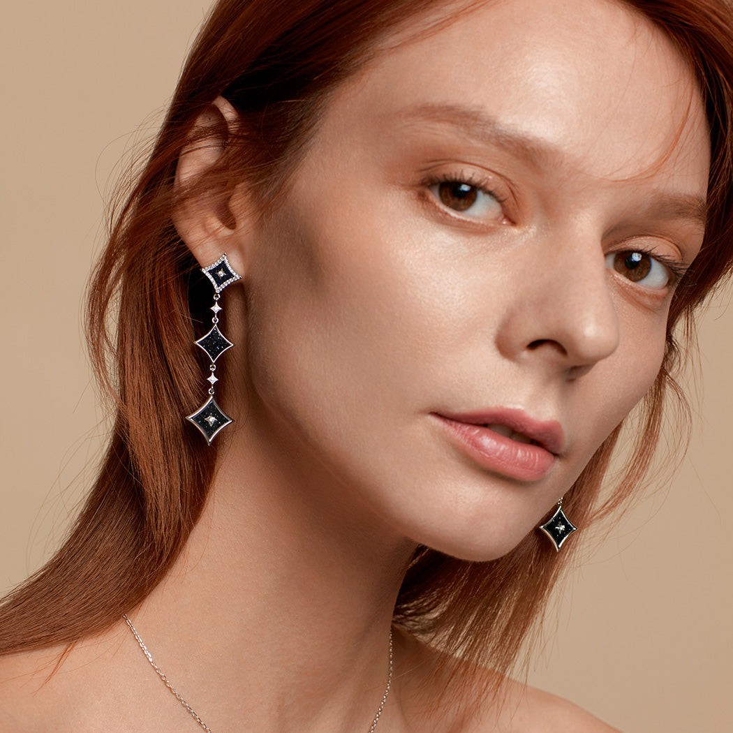 Starry Blue Sandstone Chain Earrings