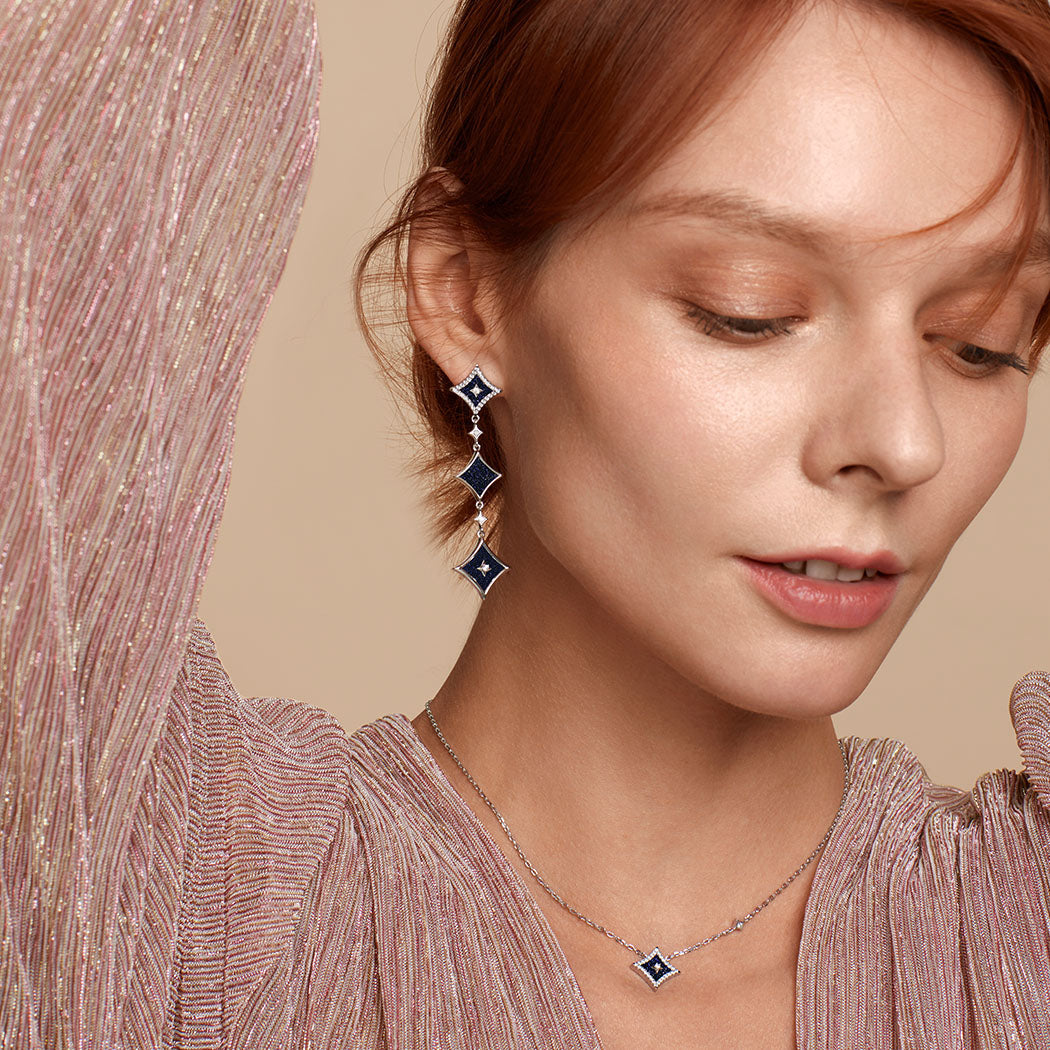 Starry Blue Sandstone Chain Earrings