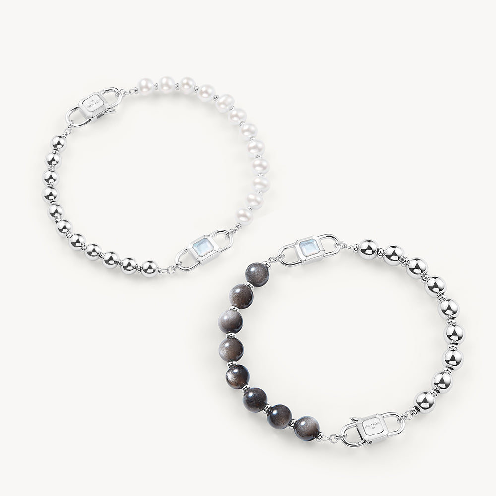 Urban Obsidian & Mother-of-Pearl Silver Bracelet