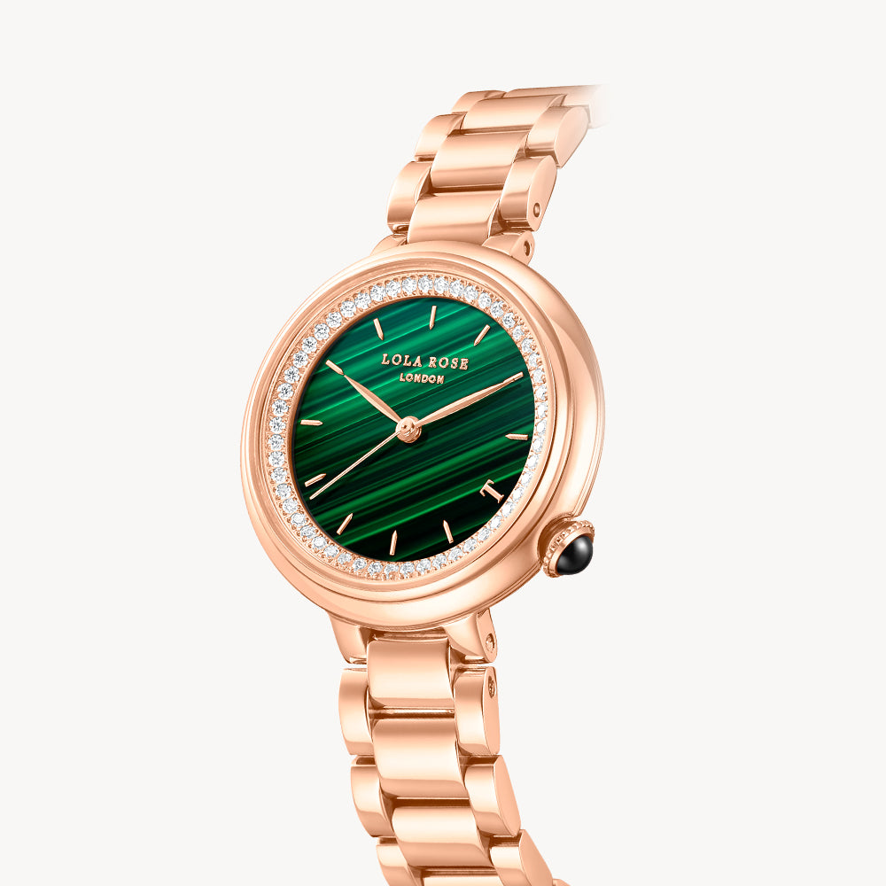 Tea-Time Malachite Watch With Rose Gold