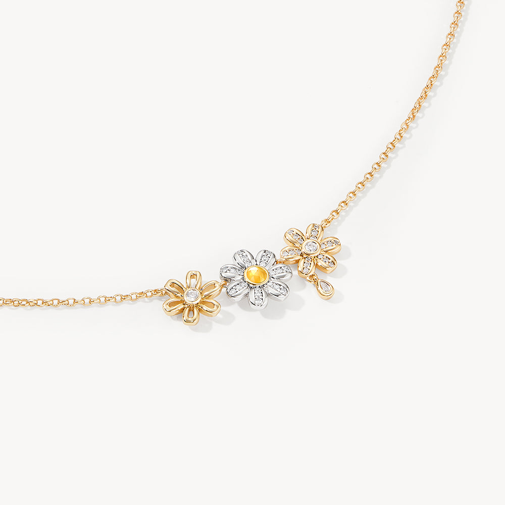 Daisy Yellow Crystal Necklace, 3-flower motif