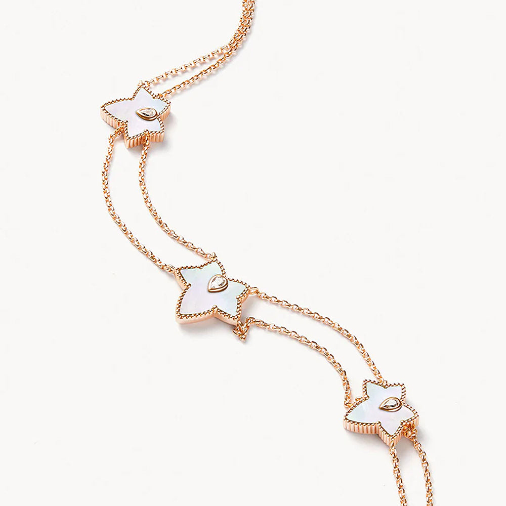 New Ivy Mother of Pearl Bead Three-Leaf Necklace