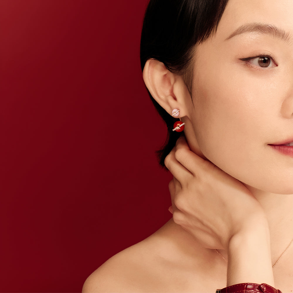 Heliocentric Carnelian Bead Earrings with Pink Opal