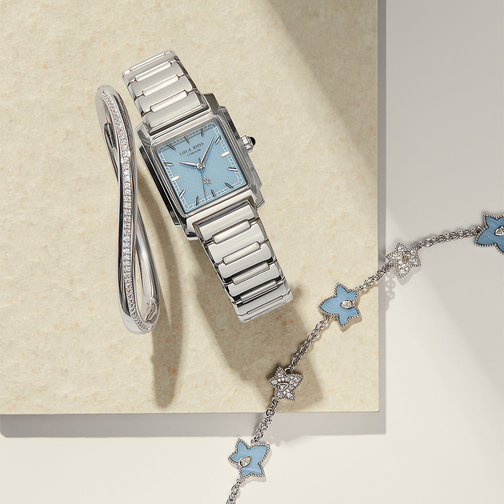 Ivy Blue Vein Agate Bracelet, 5-leaf motif