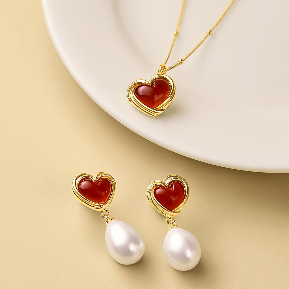 Cookie Heart Tea-Time Carnelian Earrings