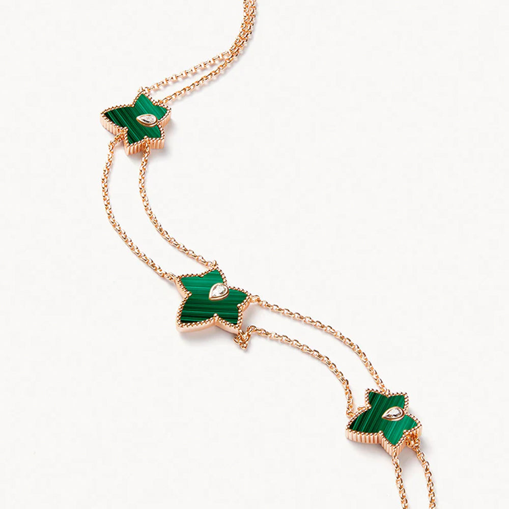 New Ivy Malachite Bead Three-Leaf Necklace