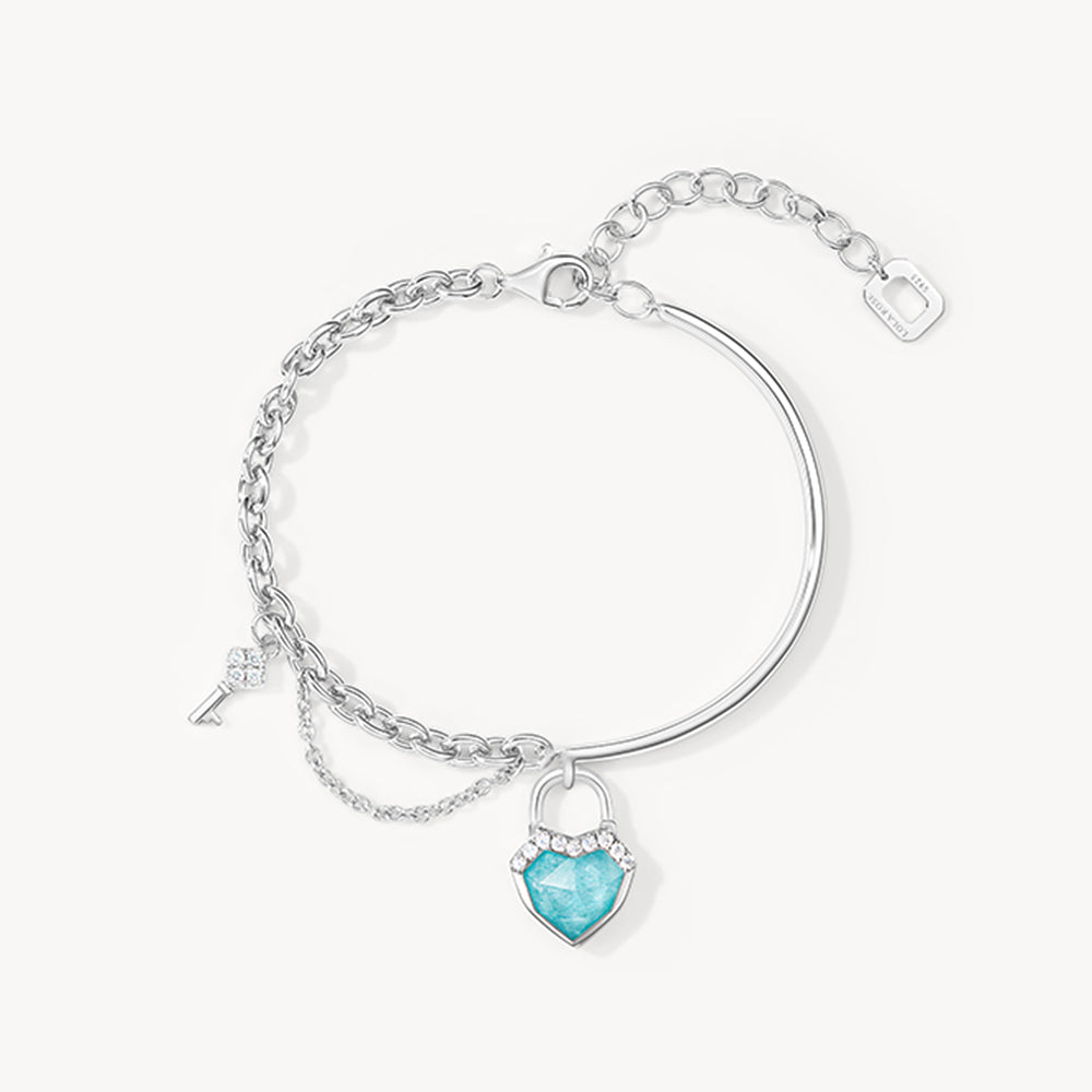 Heart & Lock Amazonite & Clear Quartz Bracelet