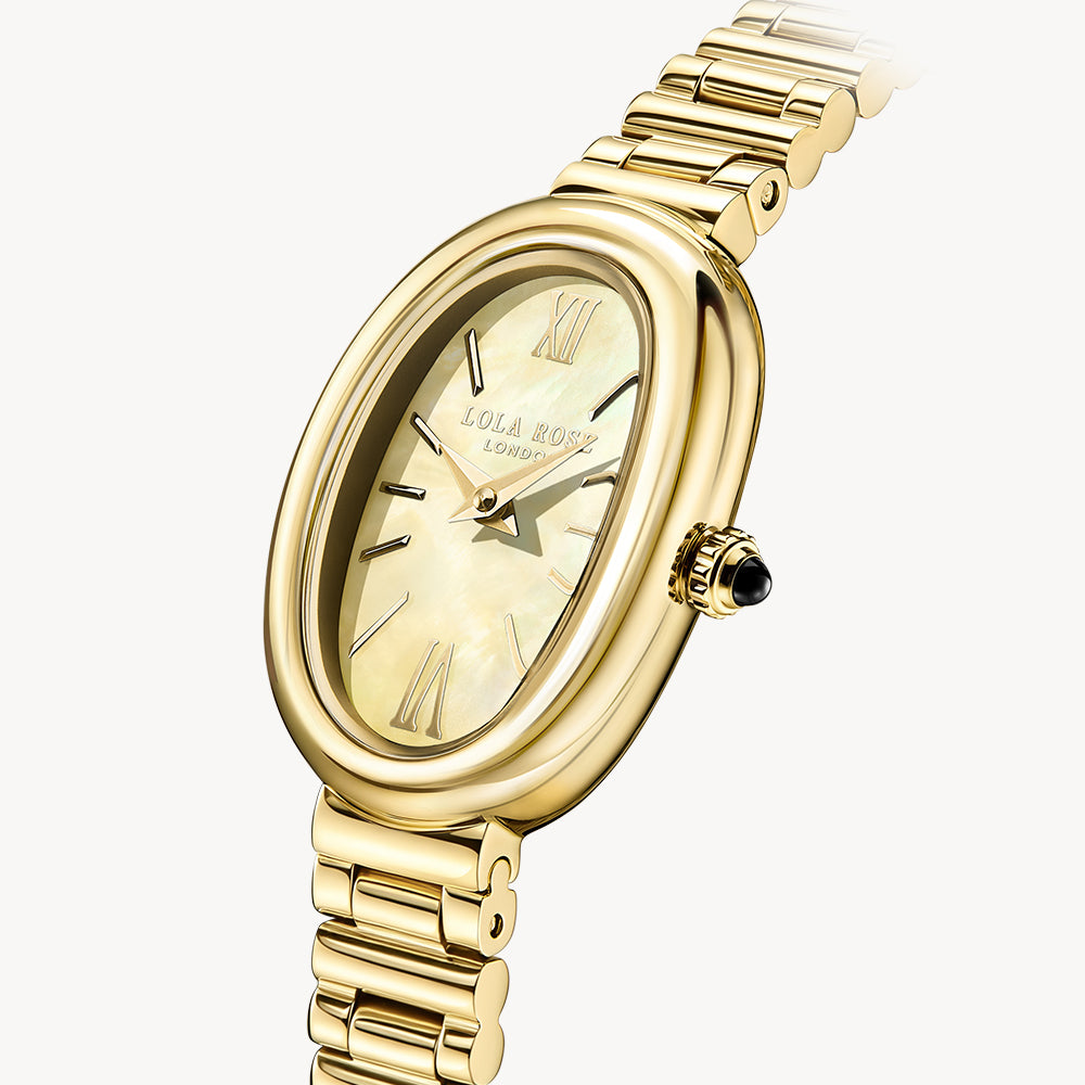 Mirror Mother of Pearl Golden Oval Link Watch