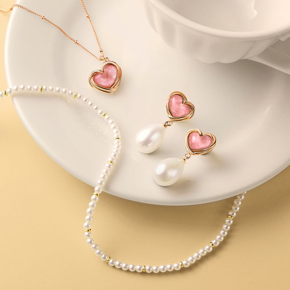 Cookie Heart Tea-Time Rhodonite Earrings