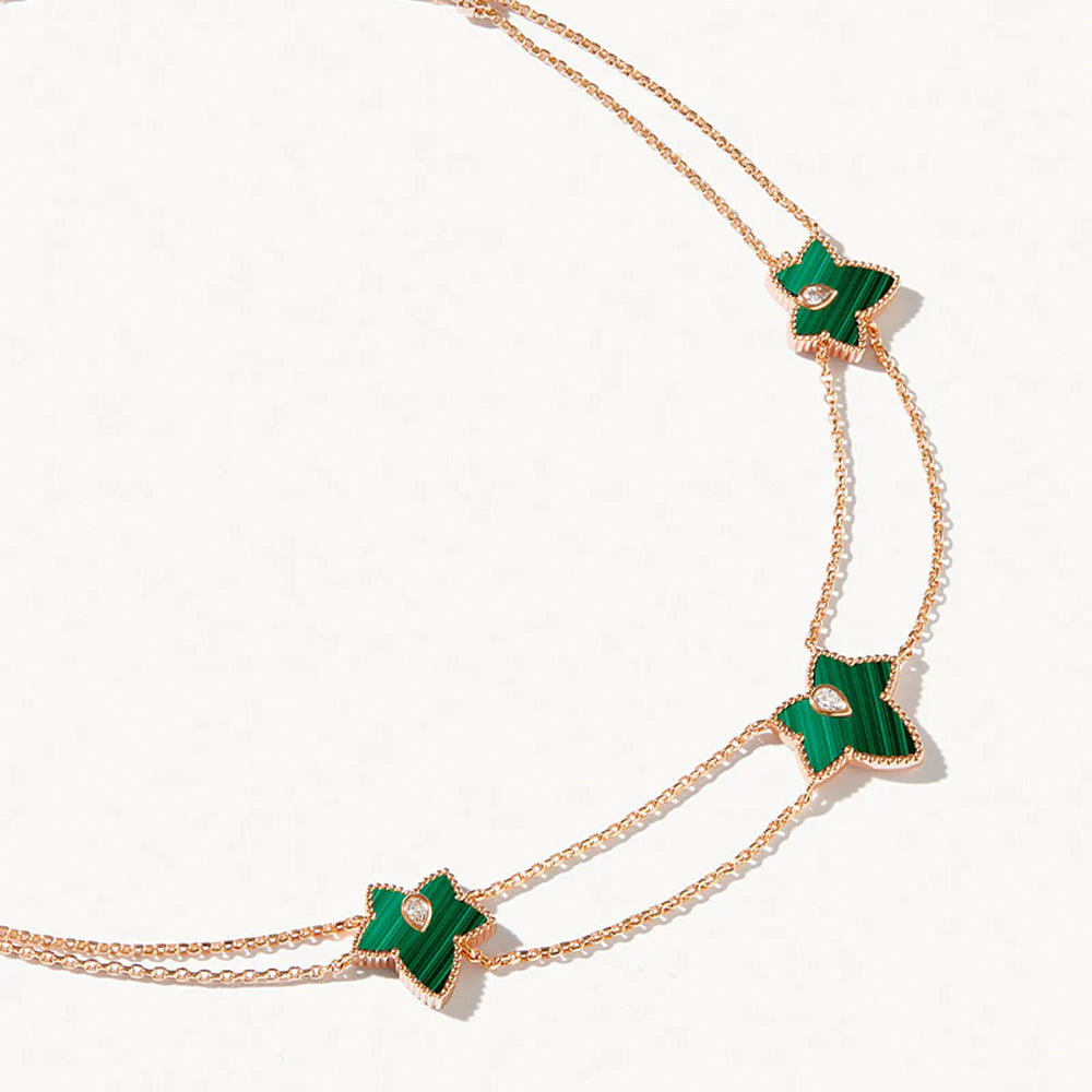 New Ivy Malachite Bead Three-Leaf Necklace