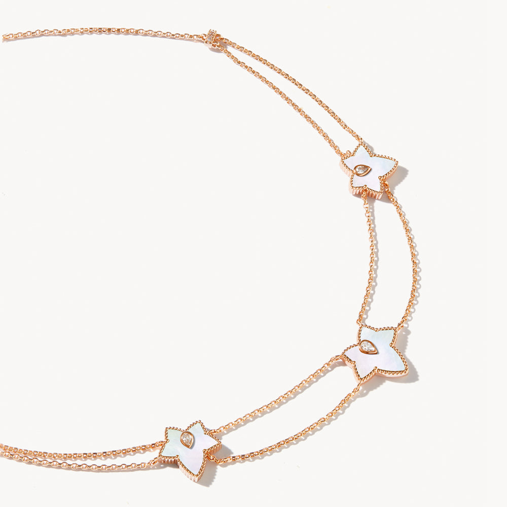 New Ivy Mother of Pearl Bead Three-Leaf Necklace