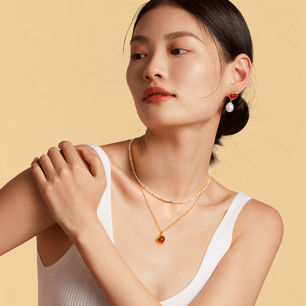 Cookie Heart Tea-Time Carnelian Necklace