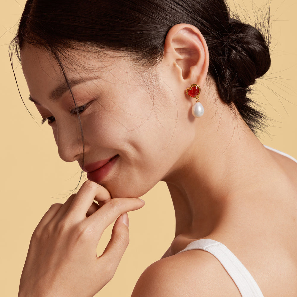 Cookie Heart Tea-Time Carnelian Earrings