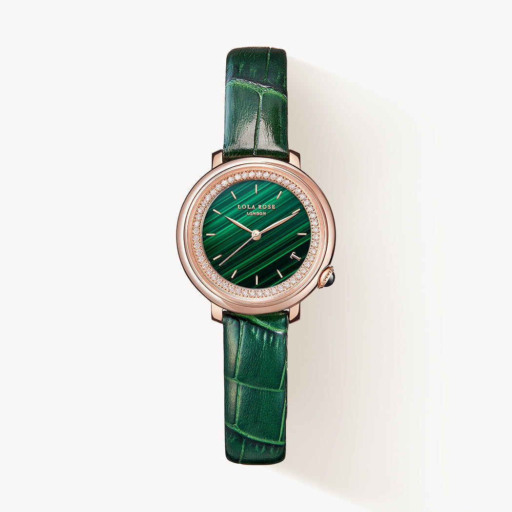 Tea-Time Malachite Watch With Zircon