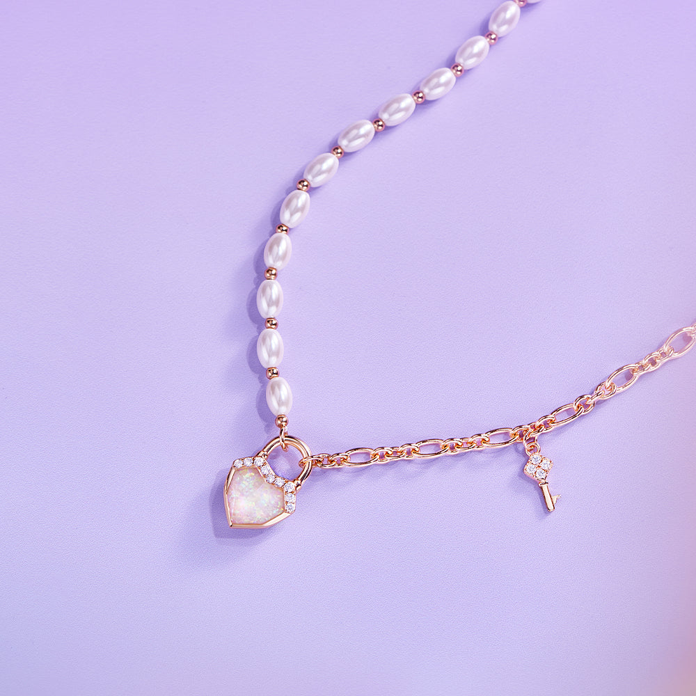 Heart Lock Artificial Pearl Necklace