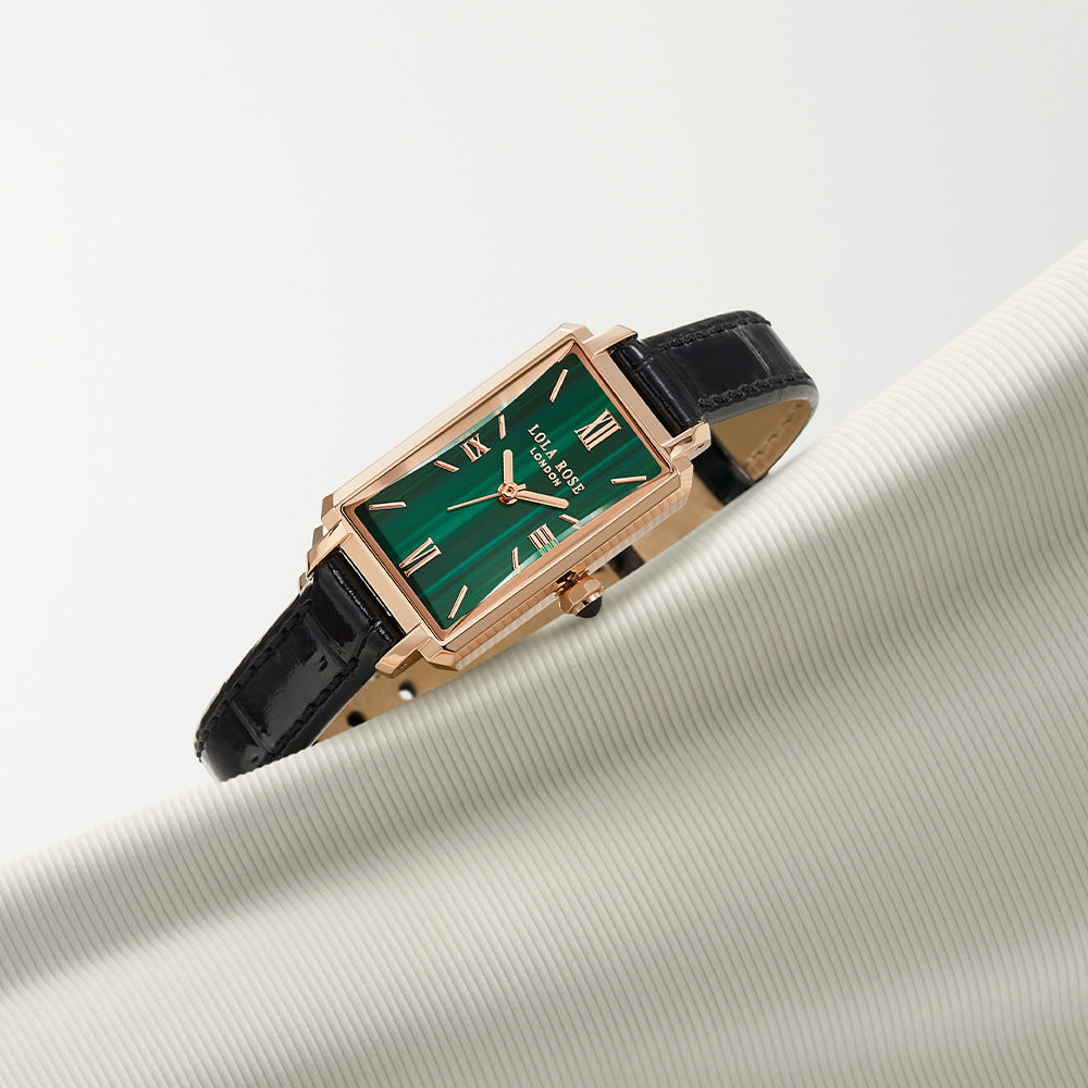 Ms Lola Slender Waist Malachite Textured Watch with Two Strap Set
