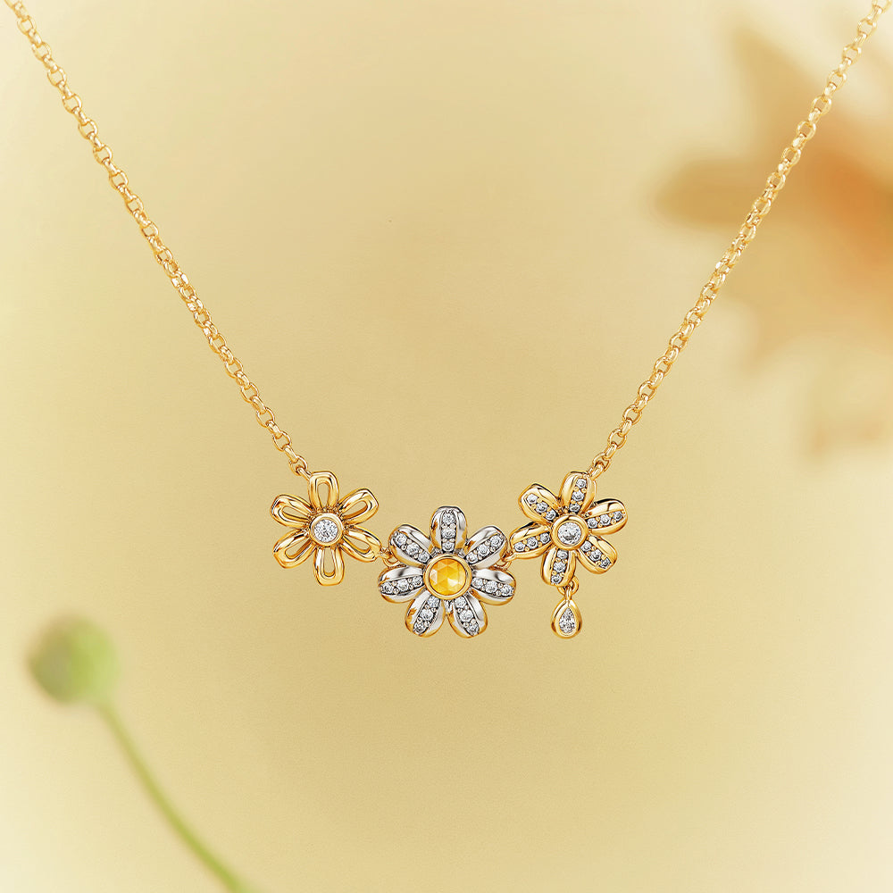 Daisy Yellow Crystal Necklace, 3-flower motif