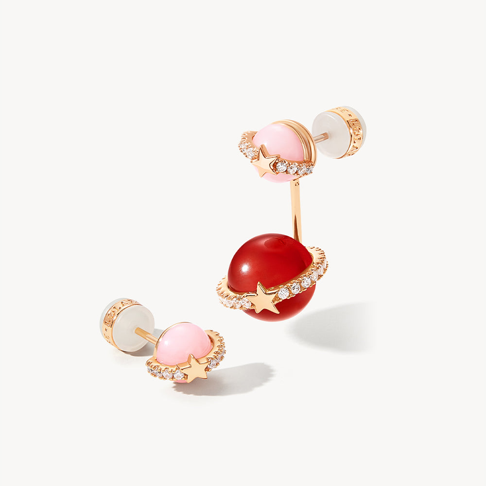Heliocentric Carnelian Bead Earrings with Pink Opal