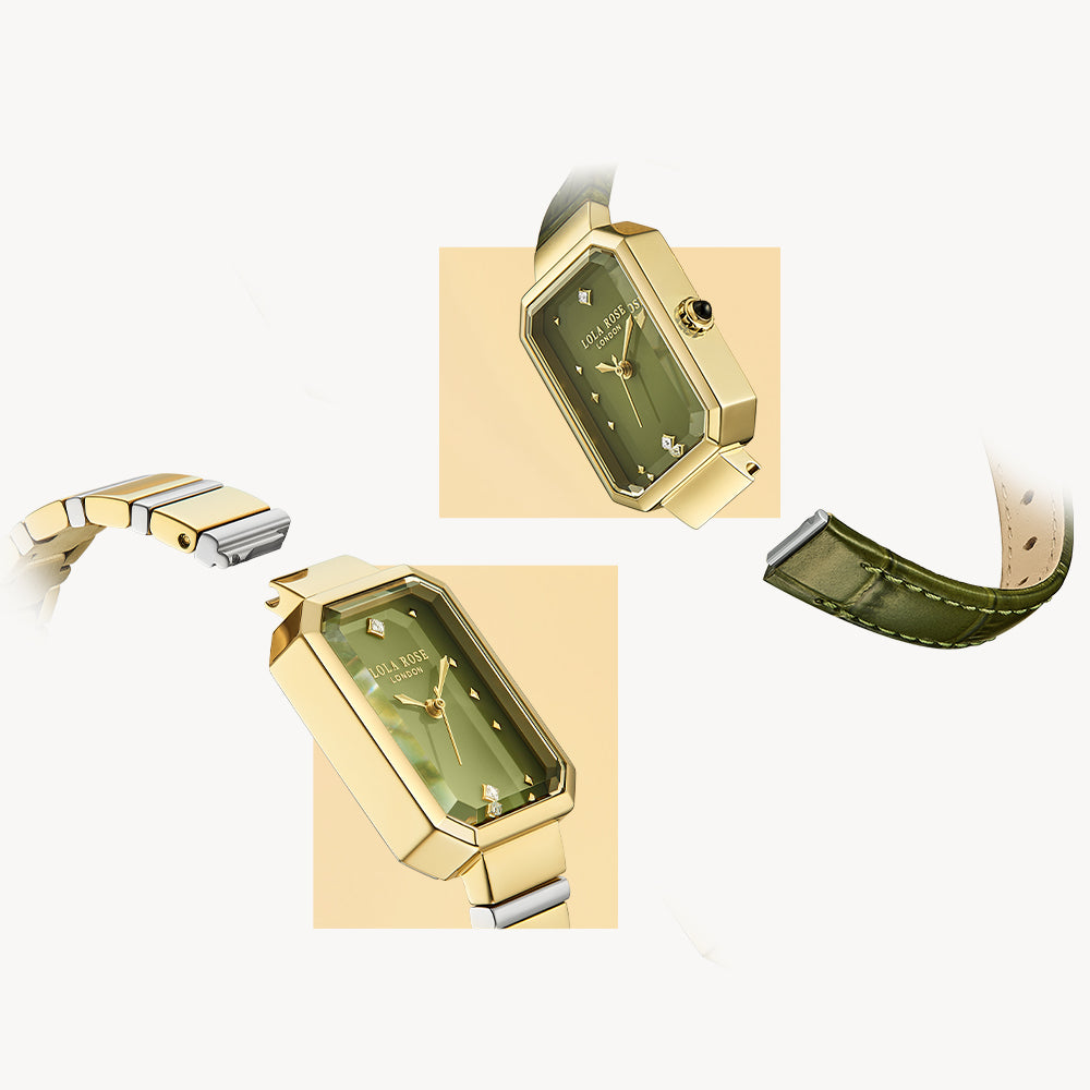 Green Bamboo-Pattern Leather Strap